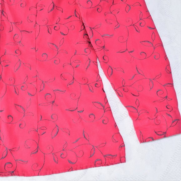 Sag Harbor Microfiber Button Jacket Collar Shirt Blouse Embroidered Hot Pink M - Picture 5 of 12